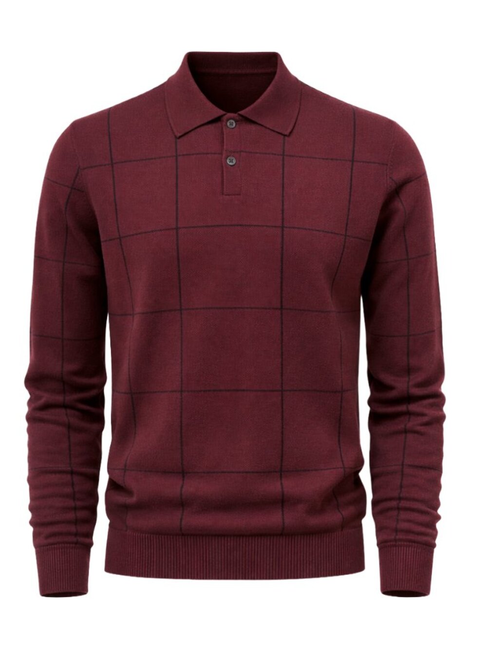 OLD NAVY Men's Polo Pullover Sweater Burgundy Plaid Size M